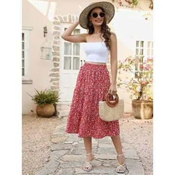 Lyrur Floral Skirt with Pockets - Women's Summer Midi Skirt