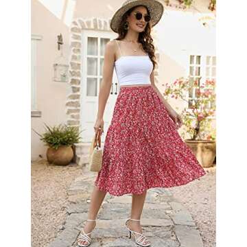 Lyrur Floral Skirt with Pockets - Women's Summer Midi Skirt