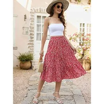 Lyrur Floral Skirt with Pockets - Women's Summer Midi Skirt