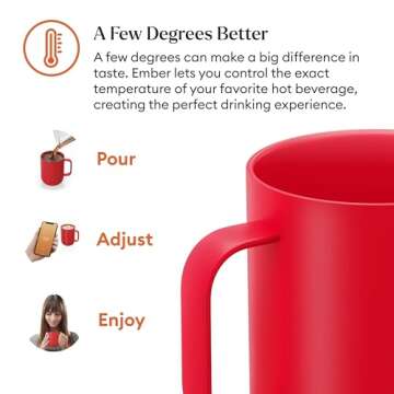 Ember Temperature Control Smart Mug 2, 10 Oz, App-Controlled Heated Coffee Mug with 80 Min Battery Life and Improved Design, Red
