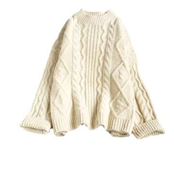 Loose Autumn Thick Sweater Women Elegant Knitted Sweater Oversized Warm Female Pullovers Fashion Solid Tops Beige One Size
