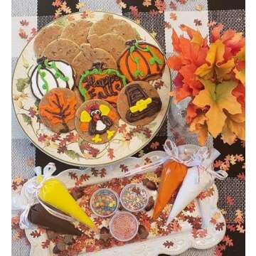 Great American Cookies - 20-Piece Autumn Fall DIY Cookie Decorating Kit: 12 Large Cookie Cutouts, 4 Bags of Our Signature Icing, Assorted Sprinkles, M&Ms and More