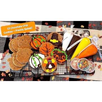 Great American Cookies - 20-Piece Autumn Fall DIY Cookie Decorating Kit: 12 Large Cookie Cutouts, 4 Bags of Our Signature Icing, Assorted Sprinkles, M&Ms and More