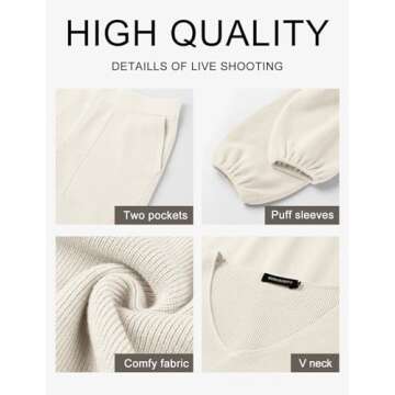 MEROKEETY Womens Loose Fall Pajama Set Long Sleeve Pullover Sweater and Pants Loungewear with Pocekts,Apricot,S