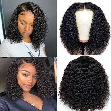 Short Bob Wigs 4x4 Lace Closure Wigs Brazilian Curly Wave Original Queen Lace Front Wigs Human Hair ...