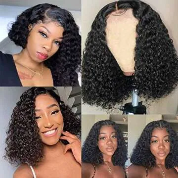 Short Bob Wigs Lace Closure Brazilian Curly Wave for Women