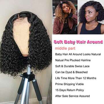 Short Bob Wigs 4x4 Lace Closure Wigs Brazilian Curly Wave Original Queen Lace Front Wigs Human Hair Curly Bob Wigs for Black Women 150% Density Pre Plucked Hairline 14Inch