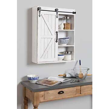 Kate and Laurel Cates Decorative Wall Cabinet with Farmhouse Design and Sliding Door