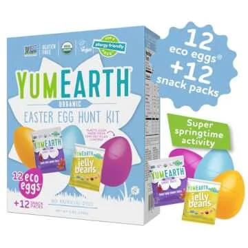 YumEarth Easter Egg Hunt Kit - 12 Eggs with Individually Wrapped Candy Snack Packs - Organic Gummy F...