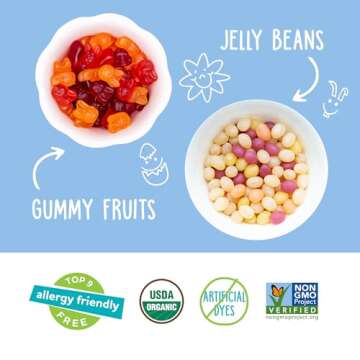 YumEarth Easter Egg Hunt Kit - 12 Eggs with Individually Wrapped Candy Snack Packs - Organic Gummy Fruits & Jelly Beans in Spring Flavors - Allergy Friendly, Gluten Free, Non-GMO, Vegan, No Artificial Flavors or Dyes