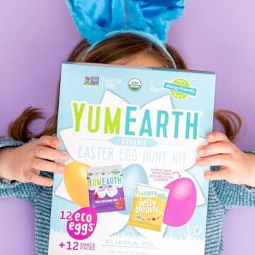 YumEarth Easter Egg Hunt Kit - 12 Eggs with Individually Wrapped Candy Snack Packs - Organic Gummy Fruits & Jelly Beans in Spring Flavors - Allergy Friendly, Gluten Free, Non-GMO, Vegan, No Artificial Flavors or Dyes