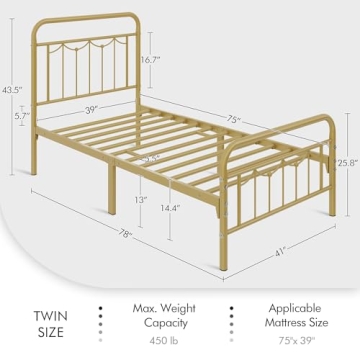 Yaheetech Twin Metal Bed Frame with Vintage Charm