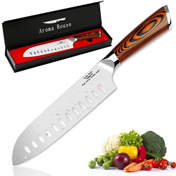 Aroma House Santoku Knife 7 Inch - Professional Kitchen Knife, Ultra Sharp and Ergonomic