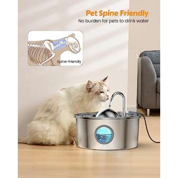 Stainless Steel Cat Water Fountain - Dogs&Cats&Pets&Small Animals Automatic Bowl Dispenser - Pet Drinking Waterer Bowls Indoor - Auto Kitty Watering Dish Supplies - 108oz/3.2L Easy Cleaning Machine