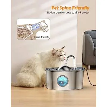 Stainless Steel Cat Water Fountain - Dogs&Cats&Pets&Small Animals Automatic Bowl Dispenser - Pet Drinking Waterer Bowls Indoor - Auto Kitty Watering Dish Supplies - 108oz/3.2L Easy Cleaning Machine