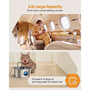 Stainless Steel Cat Water Fountain - Dogs&Cats&Pets&Small Animals Automatic Bowl Dispenser - Pet Drinking Waterer Bowls Indoor - Auto Kitty Watering Dish Supplies - 108oz/3.2L Easy Cleaning Machine