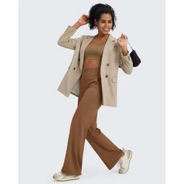 G4Free Wide Leg Pants Woman Yoga Pants with Pockets Loose Casual Stretch Sweatpants (Dark Coffee,S,31")