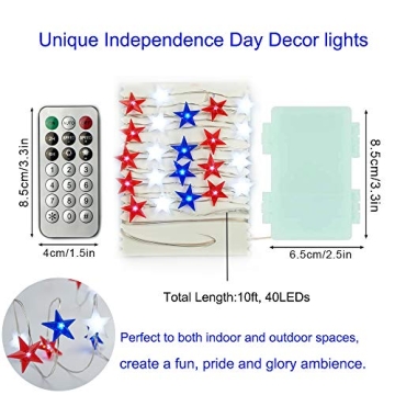 BOHON July 4th Battery Operated String Lights with Remote