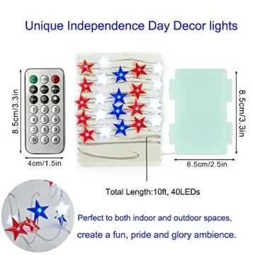 BOHON July 4th Battery Operated String Lights with Remote