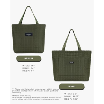 SATIN SAINT Large Quilted Tote Bag, 35L Big Lightweight Tote Bag for Women Men Unisex, Carry-On Shoulder Bag Overnight Weekender Travel Bags, Yoga Gym Bag Totebag, Armygreen