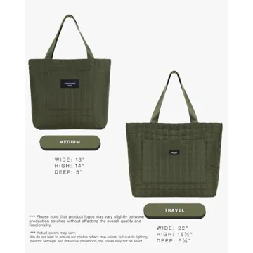 SATIN SAINT Large Quilted Tote Bag, 35L Big Lightweight Tote Bag for Women Men Unisex, Carry-On Shoulder Bag Overnight Weekender Travel Bags, Yoga Gym Bag Totebag, Armygreen