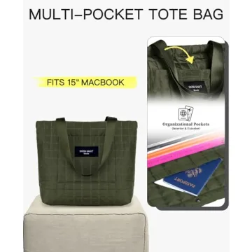 SATIN SAINT Large Quilted Tote Bag, 35L Big Lightweight Tote Bag for Women Men Unisex, Carry-On Shoulder Bag Overnight Weekender Travel Bags, Yoga Gym Bag Totebag, Armygreen