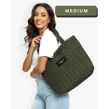 SATIN SAINT Large Quilted Tote Bag, 35L Big Lightweight Tote Bag for Women Men Unisex, Carry-On Shoulder Bag Overnight Weekender Travel Bags, Yoga Gym Bag Totebag, Armygreen