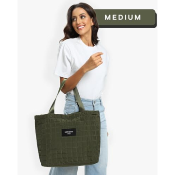 SATIN SAINT Large Quilted Tote Bag, 35L Big Lightweight Tote Bag for Women Men Unisex, Carry-On Shoulder Bag Overnight Weekender Travel Bags, Yoga Gym Bag Totebag, Armygreen