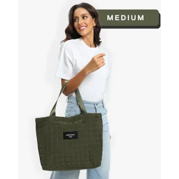 SATIN SAINT Large Quilted Tote Bag, 35L Big Lightweight Tote Bag for Women Men Unisex, Carry-On Shoulder Bag Overnight Weekender Travel Bags, Yoga Gym Bag Totebag, Armygreen