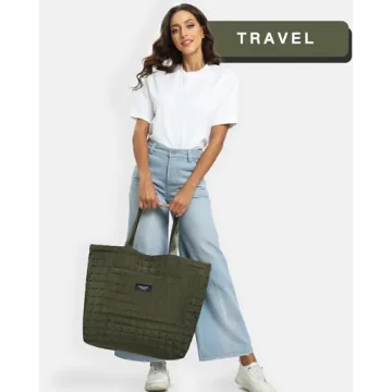 SATIN SAINT Large Quilted Tote Bag, 35L Big Lightweight Tote Bag for Women Men Unisex, Carry-On Shoulder Bag Overnight Weekender Travel Bags, Yoga Gym Bag Totebag, Armygreen