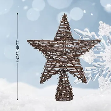 Christmas Tree Topper,Lighted Rattan Star Tree topper with 15 LED Lights for Christmas Tree and Holiday Seasonal Decoration (Thin)