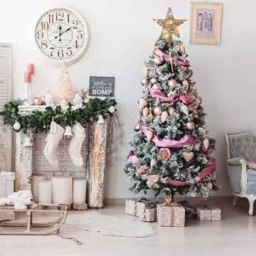 Christmas Tree Topper,Lighted Rattan Star Tree topper with 15 LED Lights for Christmas Tree and Holiday Seasonal Decoration (Thin)