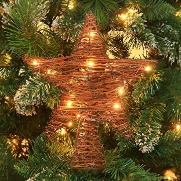 Christmas Tree Topper,Lighted Rattan Star Tree topper with 15 LED Lights for Christmas Tree and Holiday Seasonal Decoration (Thin)