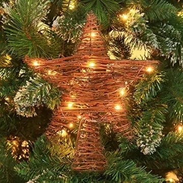 Christmas Tree Topper,Lighted Rattan Star Tree topper with 15 LED Lights for Christmas Tree and Holiday Seasonal Decoration (Thin)
