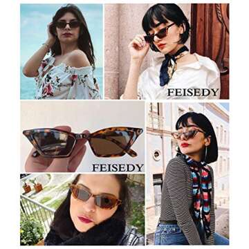 FEISEDY Small Cat Eye Sunglasses Vintage Square Shade Women Eyewear B2291