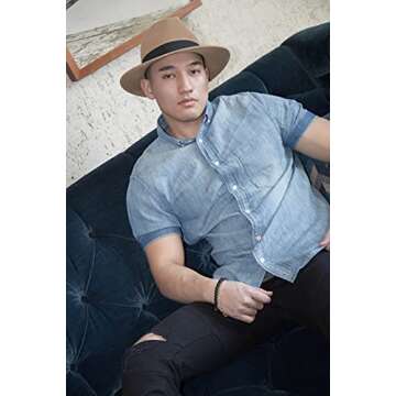 Pineapple&Star Sun Straw Fedora Beach Hat Fine Braid UPF50+ for Unisex (Medium, Brown)