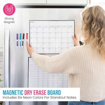 Cinch Magnetic Dry Erase Calendar & Chores Chart for Kids Bundle for Fridge: 2 Boards Included 17"x1...