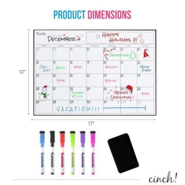 Cinch Magnetic Dry Erase Calendar & Chores Chart for Kids