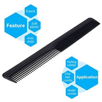 BBTO 8 Pack Plastic Hairdressing Styling Combs, 6.89 Inch Unbreakable Pocket Fine Tooth Hair Comb for Salon and Hotel Hair Care Tools (Black)