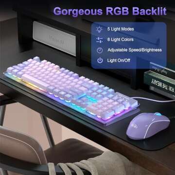 Gaming Keyboard and Mouse Combo, K1 RGB LED Backlit Keyboard with 104 Key Computer PC Gaming Keyboard for PC/Laptop (Purple)