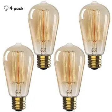 Hudson Vintage Incandescent Edison Decorative Light Bulbs 4-Pack - 60W, 2100K Dimmable, E26/E27 ST64 Warm Antique Squirrel Filament Amber for Indoor Outdoor - Lightbulb - Outdoor Light
