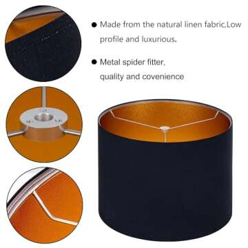 Wellmet Blackgold Set of 2 Drum Lampshades for All Decors