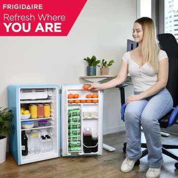 FRIGIDAIRE EFR372-BLUE 3.2 Cu Ft Blue Retro Compact Rounded Corner Premium Mini Fridge