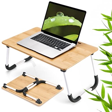 Lap Desk, Bamboo Laptop Table for Bed, Foldable & Portable Laptop Stand with Tablet Reading Slot, Be...