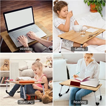 Bamboo Foldable Lap Desk - Portable Laptop Stand for Bed