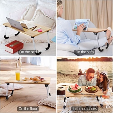 Bamboo Foldable Lap Desk - Portable Laptop Stand for Bed