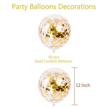 50pcs Gold Confetti Latex Balloons, 12 inch Gold Balloons with Golden Paper Dots for Graduation Wedd...
