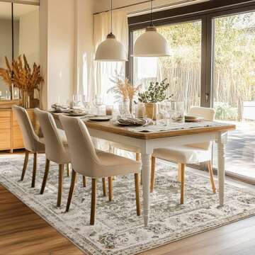 jinchan Vintage Floral 8x10 Area Rugs for Living Room - Machine Washable Distressed Design Stain Resistant Boho Carpet Low Pile Non-Slip Rug for Bedroom Dining Room Home Office (8‘x10',Taupe)