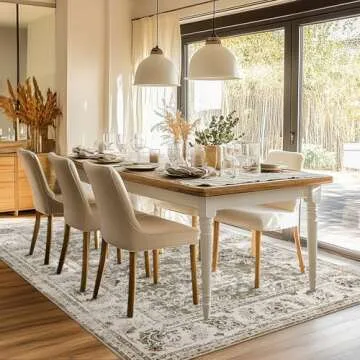 jinchan Vintage Floral 8x10 Area Rugs for Living Room - Machine Washable Distressed Design Stain Resistant Boho Carpet Low Pile Non-Slip Rug for Bedroom Dining Room Home Office (8‘x10',Taupe)