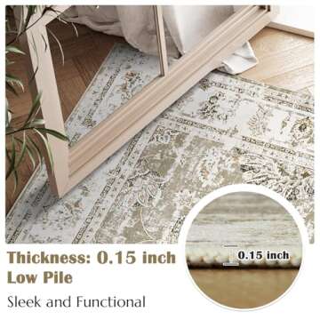 jinchan Vintage Floral 8x10 Area Rugs for Living Room - Machine Washable Distressed Design Stain Resistant Boho Carpet Low Pile Non-Slip Rug for Bedroom Dining Room Home Office (8‘x10',Taupe)